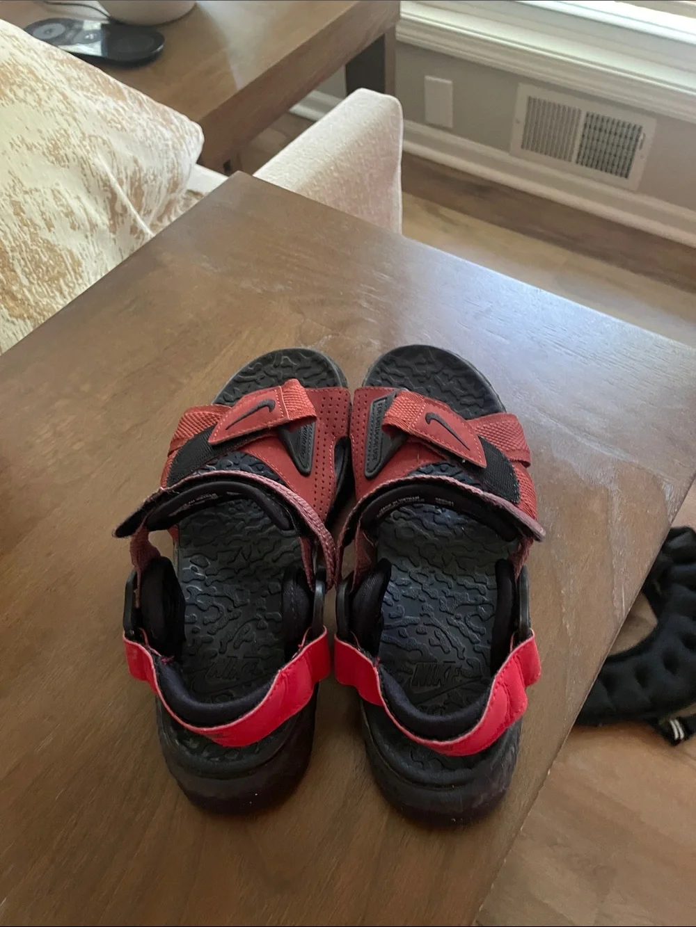 Nike Kids Red and Black Hook-and-Loop Sport Sandals